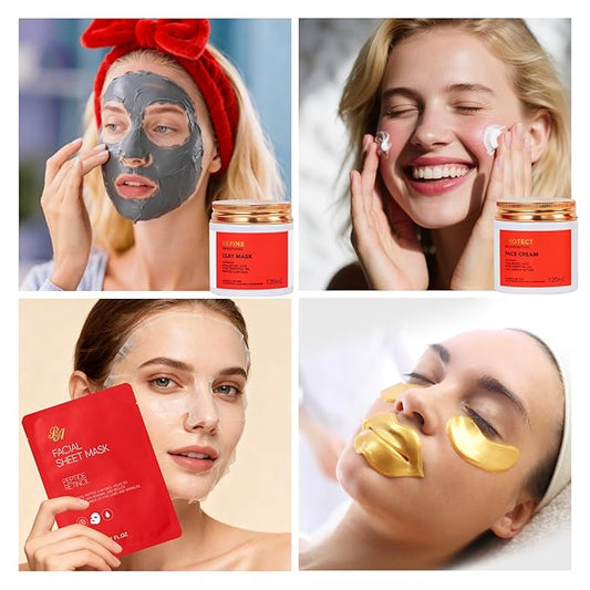 Christmas Gifts for Women, Red Rose 32 Pcs Facial Skin Care Set, Luxury Bath and Body Gifts, Spa Set & Self-Care Gifts, Lip Gloss, Face Sheet Mask, Serum, Present, Birthday, Valentines, Mother Day