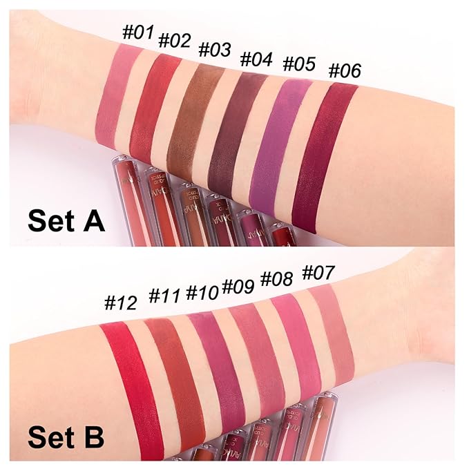 6Pcs Nude Matte Liquid Lipstick Set, Waterproof Long Lasting Non-Stick Cup Nude Lipstick 24 Hour Not Fade Brown Red Matte Lipstick Lip Gloss Makeup Mother's Day Gifts for Women (Gift Set A)