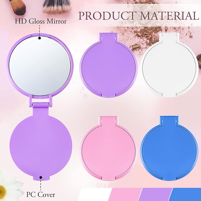 40 Pcs Compact Mirror Bulk Travel Makeup Mini Folding Mirror Pocket Vintage Portable Round Small Mirror for Women Purse Travel Daily Use Gifts, White, Blue, Pink, Purple
