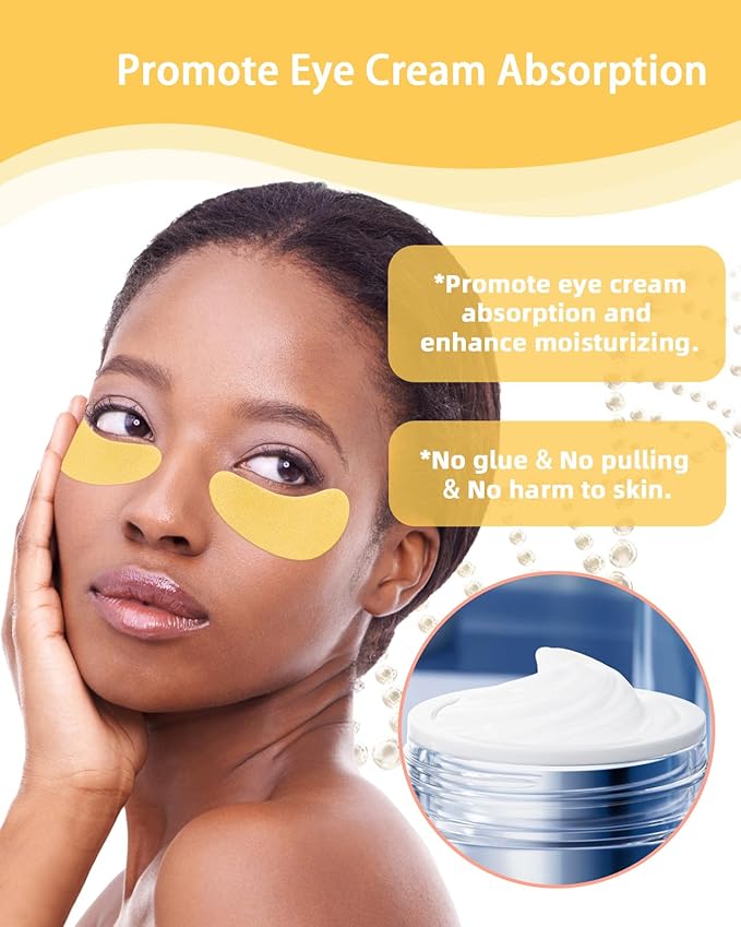 2 Pairs Reusable Under Eye Wrinkle Patches Silicone Mask, Plump Fine Lines & Wrinkles, with Metal Eye Cream Applicator, Tin Case, Gold