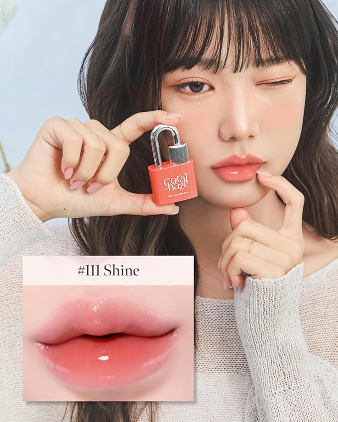 CORLAHAZE Glow Lock Jelly Tint 111 Shine 4g, Hydrating Jelly Glow Lip Stain, High-Shine, Long-Lasting Color Moisturizing Lip Enhancer with Rosehip Oil, Collectible Lock-Shaped Design, Korean Makeup
