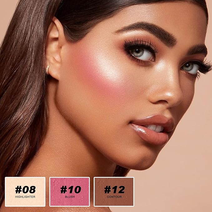 3 Colors Cream Contour Stick, Shades with Highlighter Stick,Blush Stick and Bronzer Contour Stick for Sculpt the Cheeks,Long Lasting,Waterproof,Matte & Dewy Finish for Women (LIGHT FAIR(8+10+12))