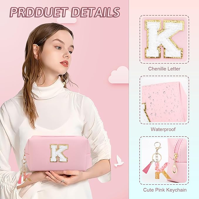 Birthday Gifts for Women Her,Travel Cute Makeup Bag,Large Capacity Cosmetic Bags for Women Makeup Pouch PU Leather Waterproof Cosmetic Bag (K, Pink)