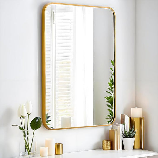 20x30 Rectangle Mirror Full Length Wall Mounted Hanging or Against Wall Metal Frame Dressing Make-up Mirrors for Entryway Bedroom Bathroom Living Room 20 30 inch Gold