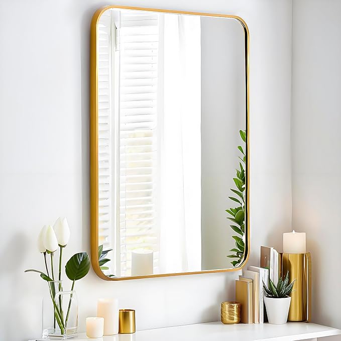 24x36 Mirror Rectangle Full Length Wall Mounted Hanging or Against Wall Metal Frame Dressing Make-up Mirrors for Entryway Bedroom Bathroom Living Room 24 36 36x24 inch Gold