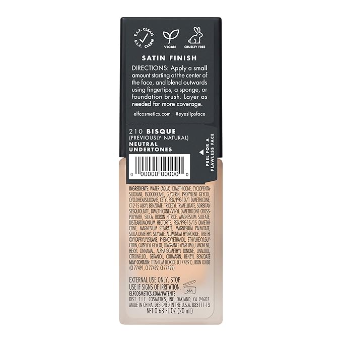 e.l.f. Flawless Finish Foundation, Improves Uneven Skin Tone, Lightweight, Medium Coverage & Semi-Matte, Vegan & Cruelty-Free, Bisque, 0.68 Fl Oz