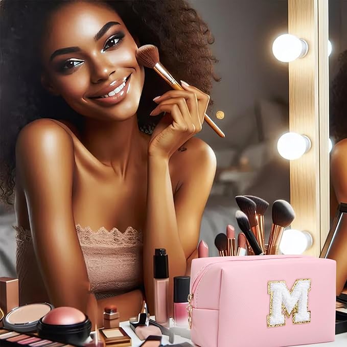 Birthday Gifts for Women Her,Travel Cute Makeup Bag,Large Capacity Cosmetic Bags for Women Makeup Pouch PU Leather Waterproof Cosmetic Bag (M, Pink)