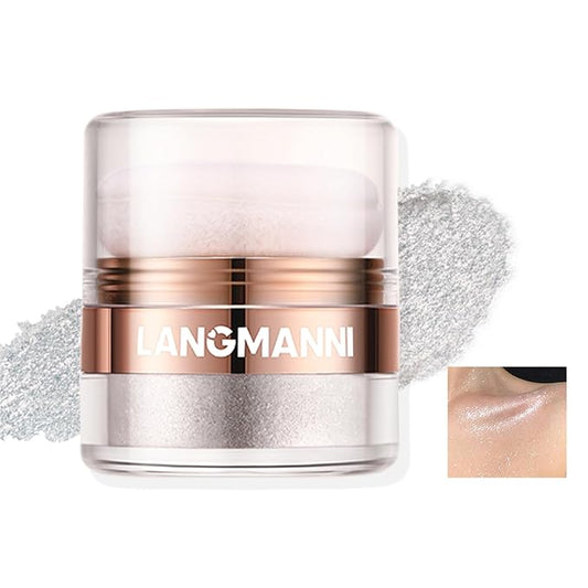 AKARY Shimmer Powder Highlighter, Silver Face Body Glow Pearl Illuminator, Intensely Pigmented for High Impact Dewy Finish (01#Silver)