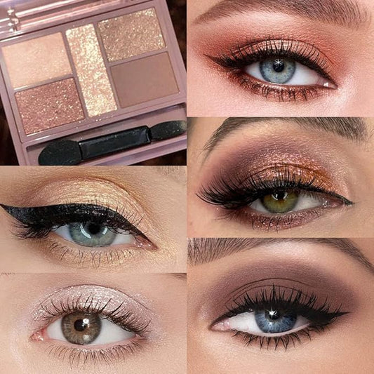 5 Colors Champagne Gold Shimmer Eyeshadow Palette for Eye Makeup,High Pigmented Metallic Eye Shadow Powder Palet de sombras de ojos