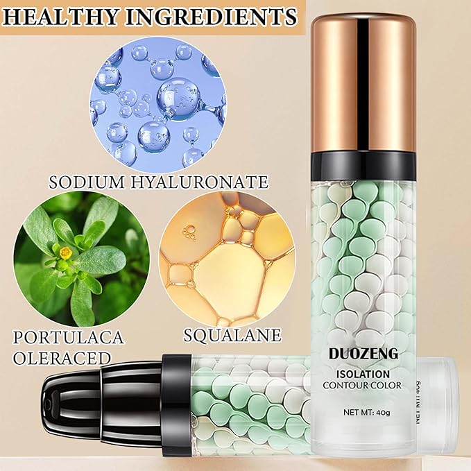 2 Pcs One Step Color Corrector,Natural Isolation Cream,Face Primer Makeup Tricolor Moisturizer,Oil Control & Moisturizing Skin Tone Correcting Primer Concealer Foundation Set B