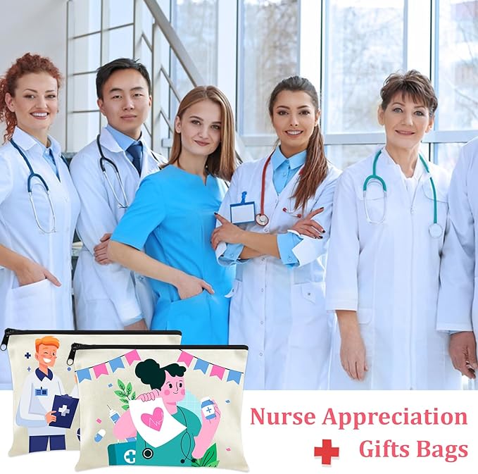 30 Pack Nurse Makeup Bags Nurse Cosmetic Bags Bulk Nurse Gift Survival Kit Funny Nursing Travel Toiletry Makeup Bag Nurse Appreciation Gifts for Women Men Thank You Nurse Appreciation Week Gift