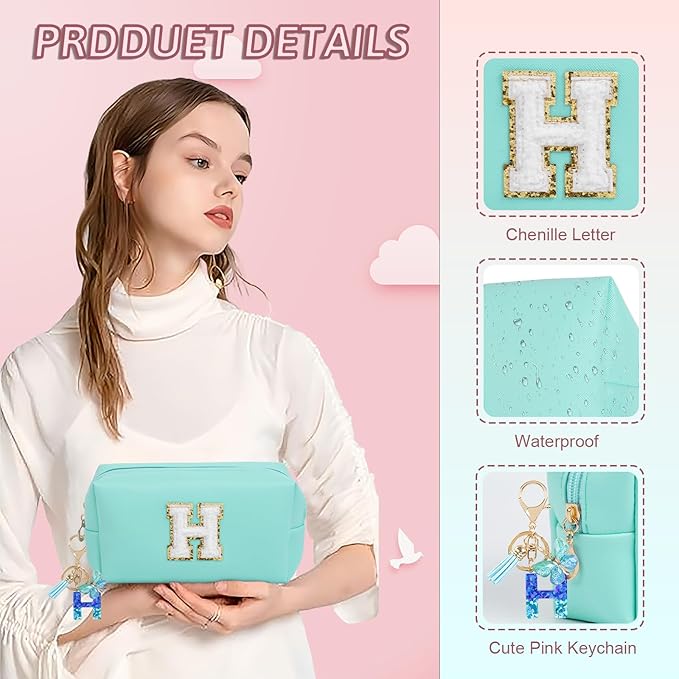 Birthday Gifts for Women Her,Travel Cute Makeup Bag,Large Capacity Cosmetic Bags for Women Makeup Pouch PU Leather Waterproof Cosmetic Bag (H, Blue)