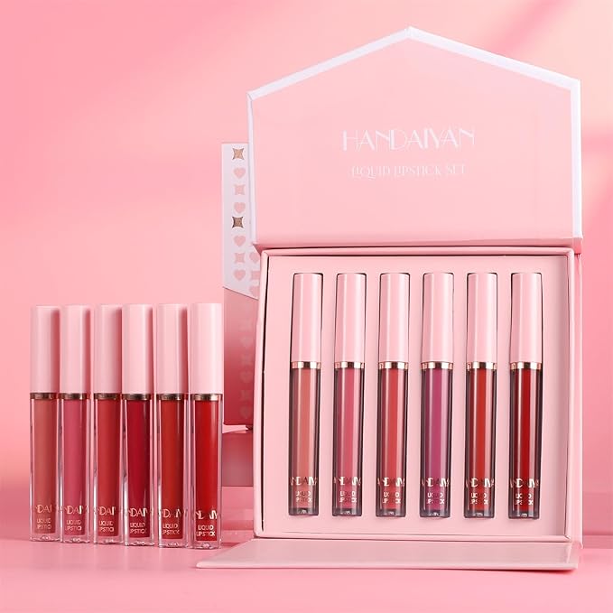 6Pcs Nude Matte Liquid Lipstick Set, Waterproof Long Lasting Non-Stick Cup Nude Lipstick 24 Hour Not Fade Red Matte Lipstick Professional Lip Gloss Mother's Day Gifts for Women (Gift Set B)