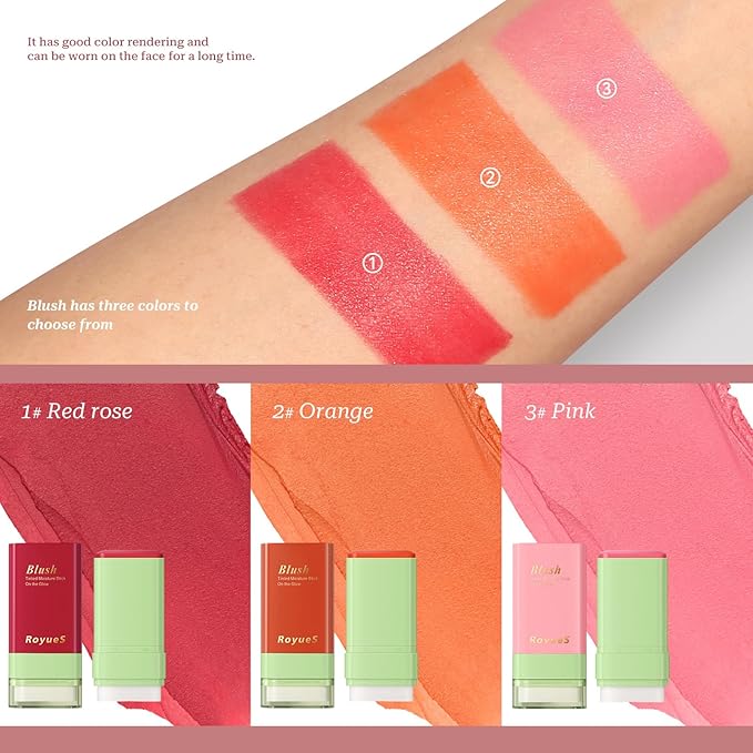 Mysense Cream Blush Stick with Built-in Brush, Multi-use Makeup Blush Stick for Cheeks Eyes Lips, Moisturizing Natural Matte Blush Makeup Waterproof Long-Lasting, 02 Orange