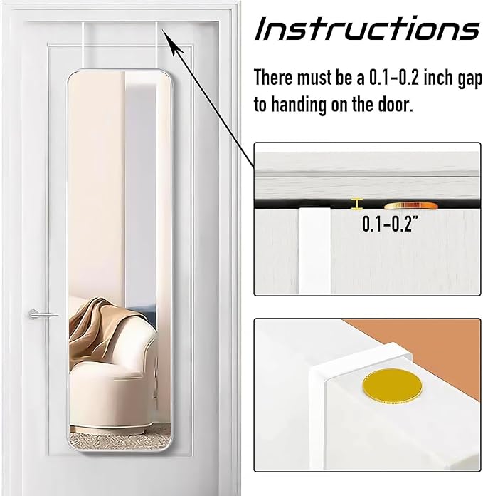 47x14 Mirror Full Body Length Door Hanging Rope Hang Wall Mounted Metal Frame Rectangle Mirrors for Bedroom Bathroom Dressing Living Room 47 inch Silver