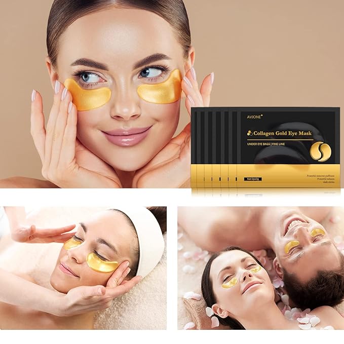 AVJONE 24K Gold Under Eye Patches (30 Pairs), Collagen eye masks for dark circles and puffiness, eye patches for women puffy eyes, Revitalises and Refreshes Your Skin