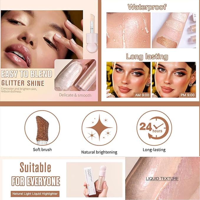 MEICOLY Liquid Highlighter,Long Lasting Liquid Luminizer Shimmer Stick,Waterproof Smooth Highlight Face Illuminator,Silky Natural Glow Makeup Sparkly Highlighters for Face,04 Transcend