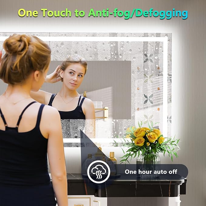 50x32 Inch RGB LED Bathroom Mirror Front Light and RGB Backlit Lighted Vanity Mirror for Bathroom Wall Mounted Dimmable Anti Fog Memory Shatter-Proof IP54 Waterproof Horizontal/Vertical