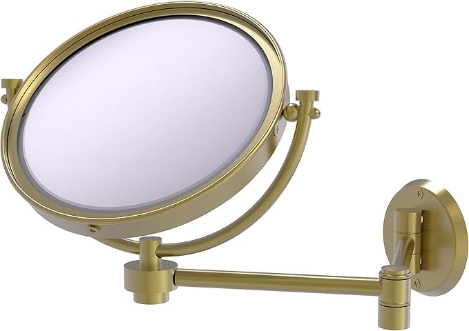 Allied Brass WM-6/3X 8 Inch Wall Mounted Extending 3X Magnification Make-Up Mirror, Satin Brass