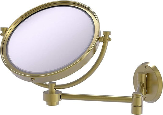 Allied Brass WM-6/3X 8 Inch Wall Mounted Extending 3X Magnification Make-Up Mirror, Satin Brass