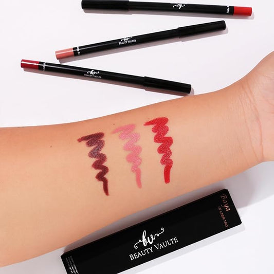 Beauty Vaulte 3 Pcs Lip Liner| Baya Lip Liner Trio| Long Lasting Lip Liner Pencil| Highly Pigmented Lip Liner| Available in Three Colors Flamingo Pink, Currant Red, Dark Magenta