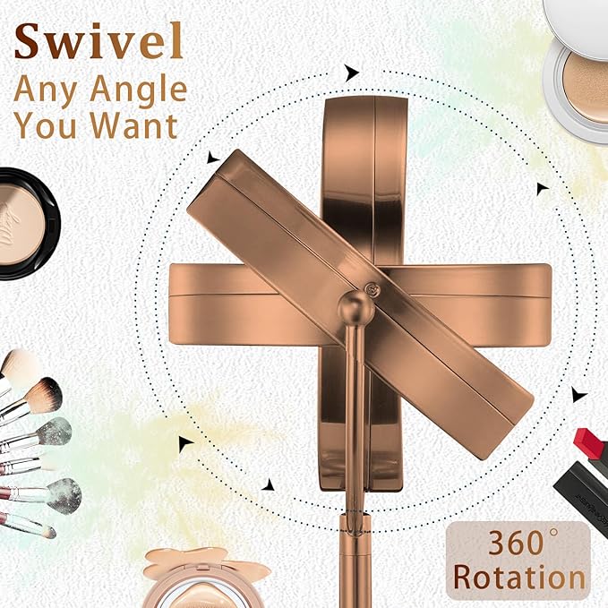 9in Vanity Mirror with Lights, Rechargeable&Dimming Lighted Makeup Mirror, 3X/20X Double Sided Magnifying Mirror,5000mAh,360 Rotate,3 Color Lights,Brightness with 80 LED,No Height Adjustment,RoseGold