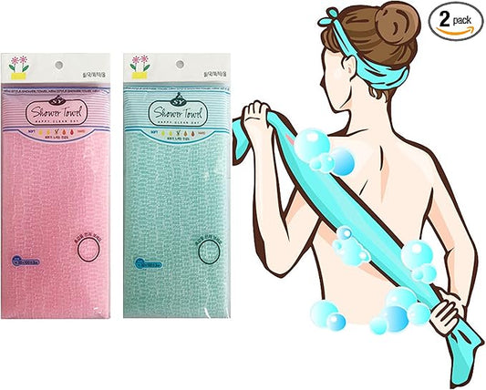 Premium Exfoliating Washcloth Towel 2 Color-Mint Pink) Korean Loofah Bath Sponge Long Back Scrubber African Bath Sponge African Long Net for Shower/It Becomes Softer as You use.by NOPIGO
