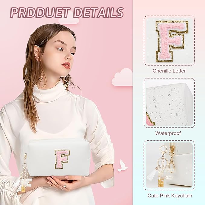 Birthday Gifts for Women Her,Travel Cute Makeup Bag,Large Capacity Cosmetic Bags for Women Makeup Pouch PU Leather Waterproof Cosmetic Bag (F, White)