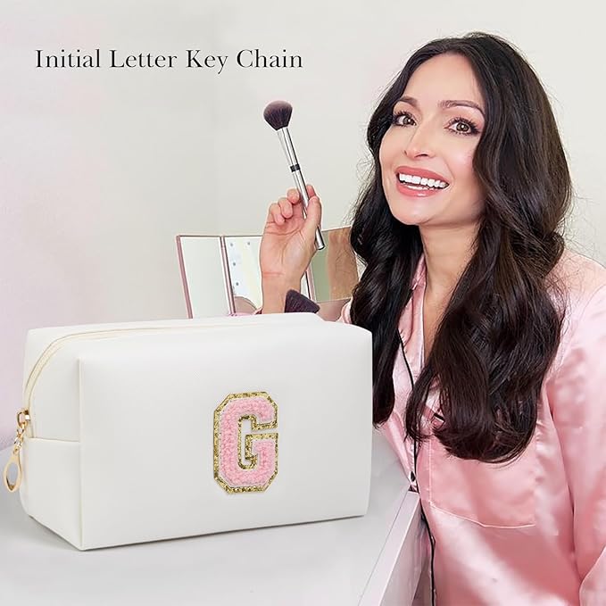 Birthday Gifts for Women Her,Travel Cute Makeup Bag,Large Capacity Cosmetic Bags for Women Makeup Pouch PU Leather Waterproof Cosmetic Bag (G, White)