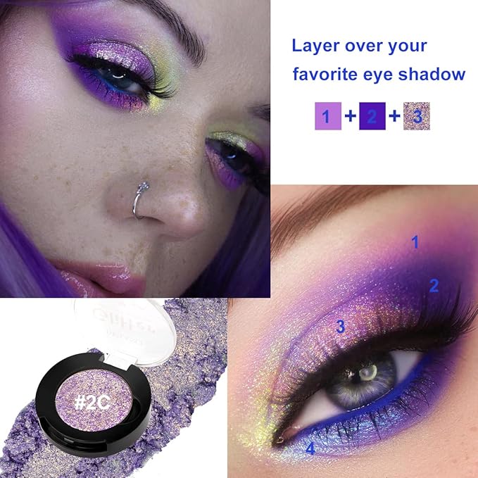 Afflano Purple-Gold Duo Chrome Multichrome Eyeshadow, Holographic Glitter, Color Change Sparkle Chameleon Luminizer Highlighter