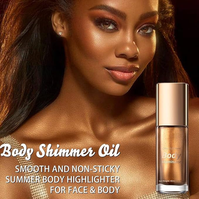 MAEPEOR Body Luminizer 5 Colors Smooth Subtle Shimmer Illuminator Moisturizing Long Lasting Summer Glow for Face and Body (40ML, 04 Glistening Bronze)