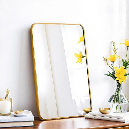 16x24 Rectangle Mirror Full Length Wall Mounted Hanging or Against Wall Metal Frame Dressing Make-up Mirrors for Entryway Bedroom Bathroom Living Room 16 24 inch Gold