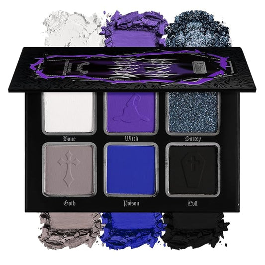 Black Blue Purple Eyeshadow Goth Makeup Palette, Matte Shimmer Dark Smoky Eyeshadow Pallet with Mirror, High Pigmented White Grey Multichrome Eyeshadow for Halloween Party Witch Costume Zombie Vampire