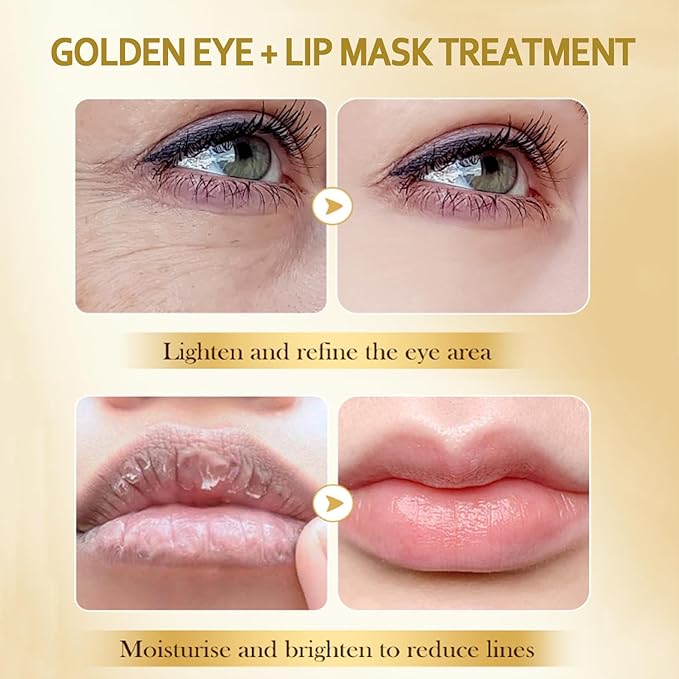 30 Pairs 24K Gold Eye Masks & Lip Masks, Crystal Collagen Eye Patches for Puffy Eyes, Reducing Fine Lines, Cooling Collagen Skin Care Eye Patches for Dark Circles