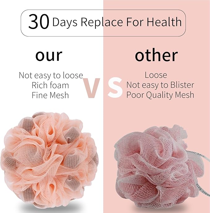 Bath Loofah Shower Sponge Body Back Scrubber Soft Mesh Shower Puffs Exfoliating Loofa for Women & Men Bath Accessories Cleaning Tool (4Pcs 60G Shower Puffs, Luxury)