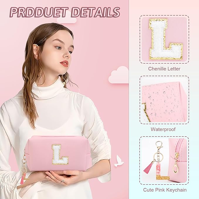 Birthday Gifts for Women Her,Travel Cute Makeup Bag,Large Capacity Cosmetic Bags for Women Makeup Pouch PU Leather Waterproof Cosmetic Bag (L, Pink)