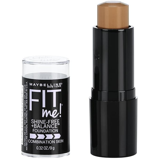 Maybelline Fit Me Shine-Free + Balance Foundation Stick, Multi-Use Face Makeup and Contour Stick For Natural, Matte Coverage, Toffee, 1 Count