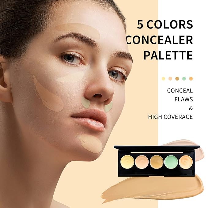 5 Colors Correcting Concealer Palette with Makeup Brush,5 In 1 Concealer Makeup Palette,Full Coverage and Long Lasting Neutralizing Cream Color Corrector,Face Camouflage Contour Palette,Conceals Blemishes,Redness and Dark Circles.#1