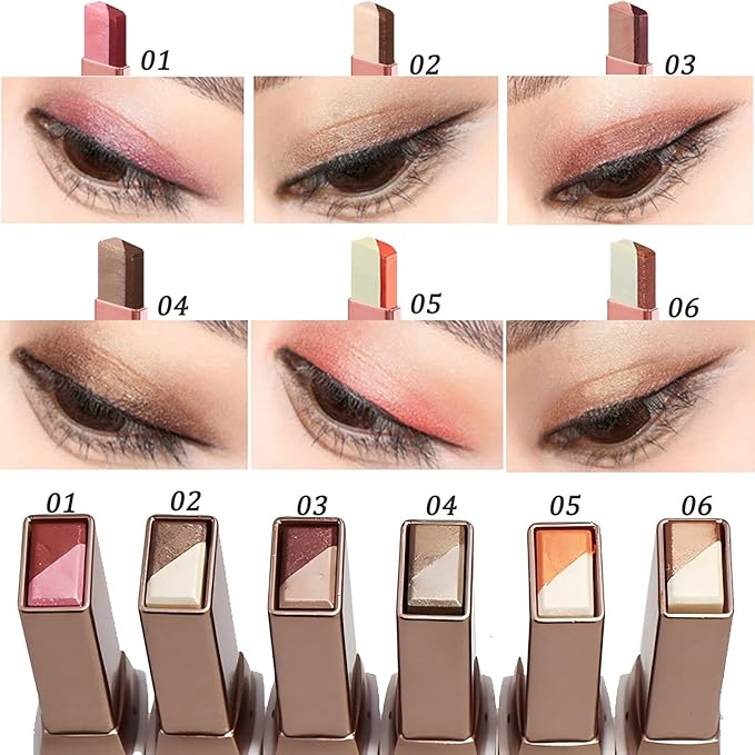 6 Pcs Glitter Eyeshadow Stick Two Color Eye Shadow Pencils with Waterproof and Retractable Eye Shadow for Glitter Makeup(Two-Color)