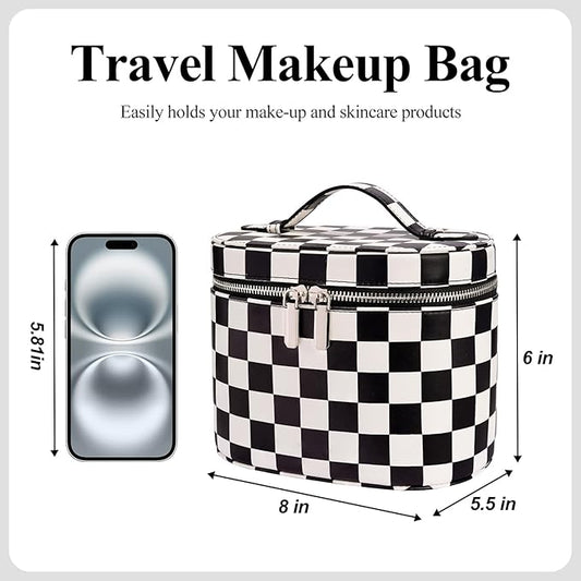 Makeup Bag, Travel Make up Case with Compartments and Handle, Portable Cosmetic Organizer Bags,Toiletry Bag for Women