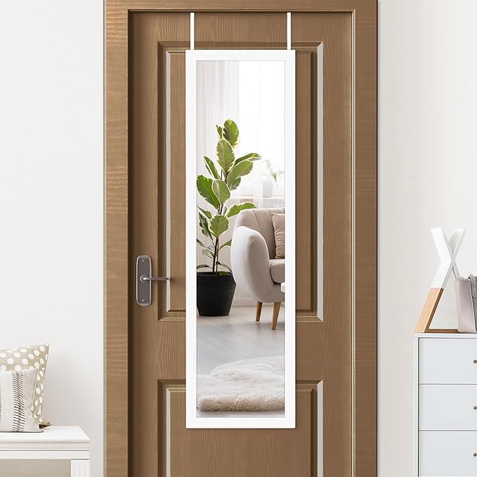 Americanflat 12x48 Over The Door Mirror - Hanging Full Length Mirrors with Engineered Wood - Modern Mirror for Bathroom, Bedroom, Living Room - Mirrors for Wall Display and Home Decor - White
