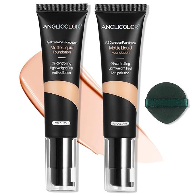 Matte Oil Control Concealer Foundation 2PCS, Flawless Soft Long Lasting Foundation Makeup,Waterproof Full Coverage Face Makeup Strong Concealer Foundation for Oily Acne Skin (2PC 103, 60ml)