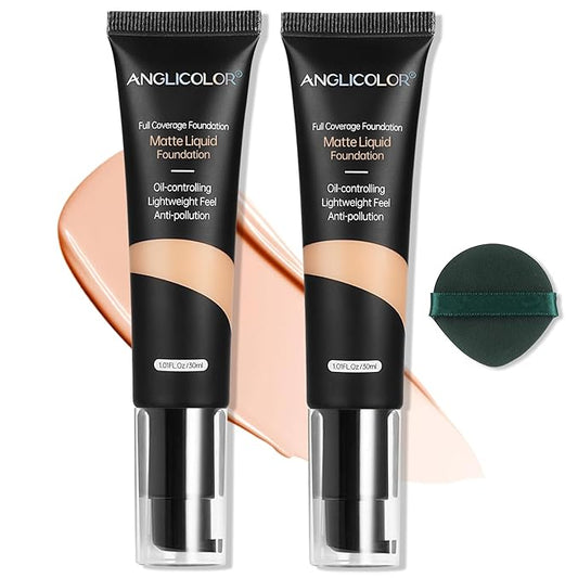 Matte Oil Control Concealer Foundation 2PCS, Flawless Soft Long Lasting Foundation Makeup,Waterproof Full Coverage Face Makeup Strong Concealer Foundation for Oily Acne Skin (2PC 103, 60ml)
