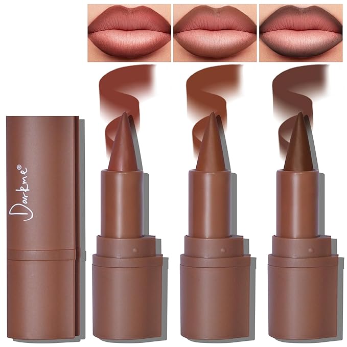 3 Colors 2 in 1 Lip Liner Set, Matte Nude Dark Brown Red Lip Liner Plumping Smooth Creamy Lip Pencil, High Pigmented Long lasting Light Brown Lipstick Makeup, 02+04+06