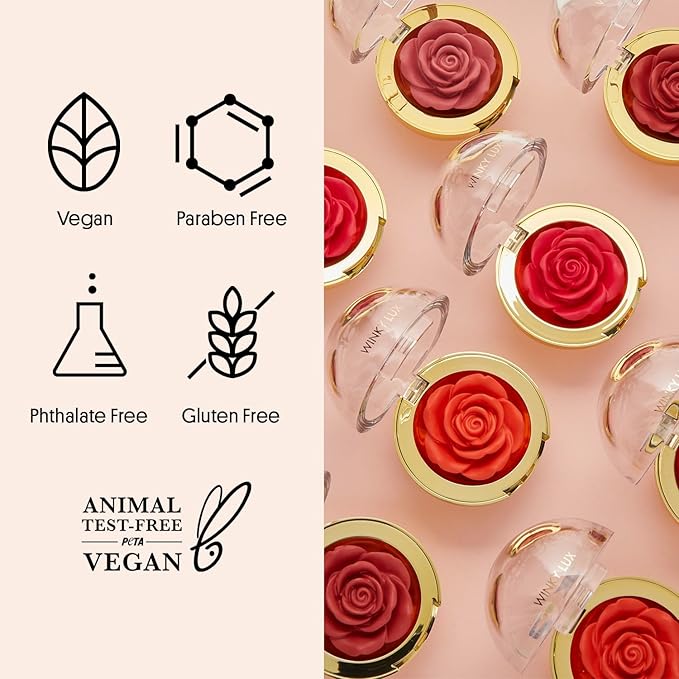 Winky Lux Cheeky Rose, Cream Blush for Cheeks, Flower Blush with Vitamin E, Makeup Blush and Flower Makeup, Coral Brilliant