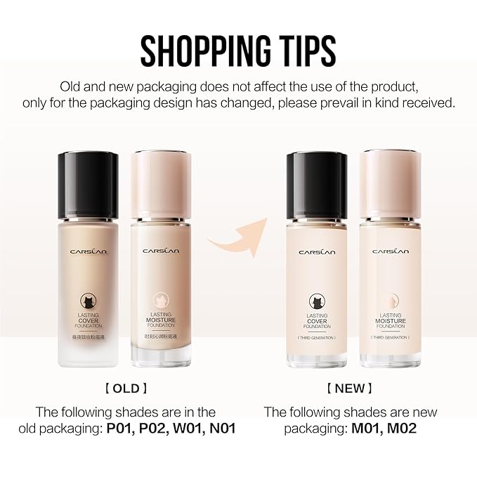 Lasting Cover Foundation, 24H Longlasting Full Coverage Matte Finish Face Makeup, Poreless, Lightweight, Waterproof, Oil Free Liquid Foundation, W01