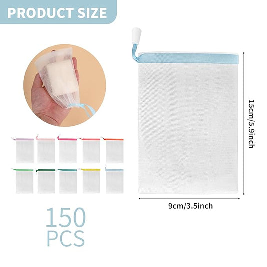 150 Pcs Mesh Soap Bags For Soap Bars, Handmade Bubble Mesh Bags with Drawstring, Exfoliating Shampoo Bag for Foaming and Drying (Multicolor)