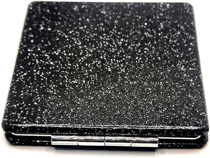 Black Compact Makeup Mirror for Men and Women, 1x/2x Magnifying Foldable Cosmetic Mirror, Portable Double-Sided Travel Mirror for Beauty, Elegant Vanity Mirror for Pocket Purse Clutch