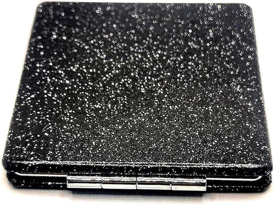 Black Compact Makeup Mirror for Men and Women, 1x/2x Magnifying Foldable Cosmetic Mirror, Portable Double-Sided Travel Mirror for Beauty, Elegant Vanity Mirror for Pocket Purse Clutch