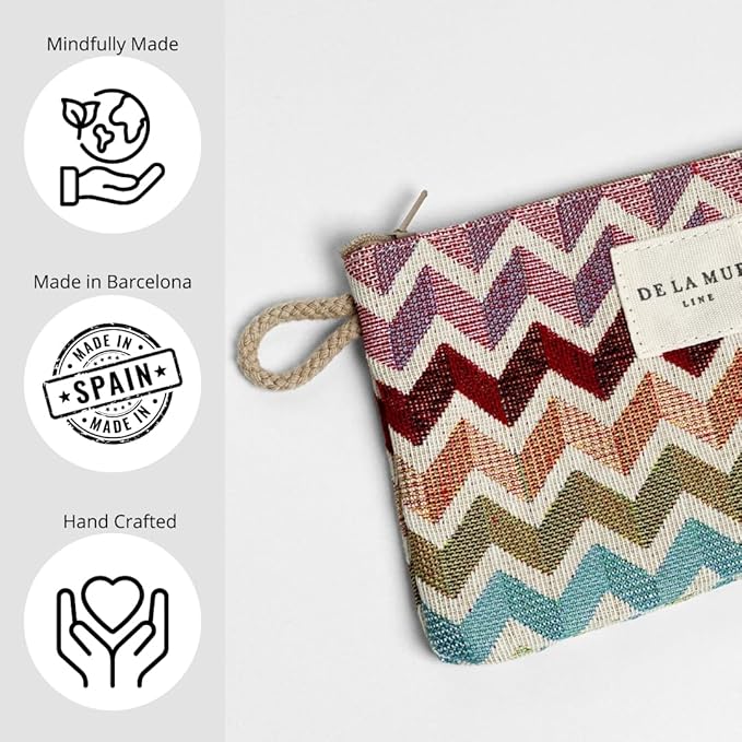 Medium Chevron Travel Size Toiletries Makeup Pouch – Travel Cosmetic Bag, Toiletry Organizer & Coin Purse for Women, Perfect Gifts for Her, Zipper Makeup Bag, Made in Barcelona, Spain